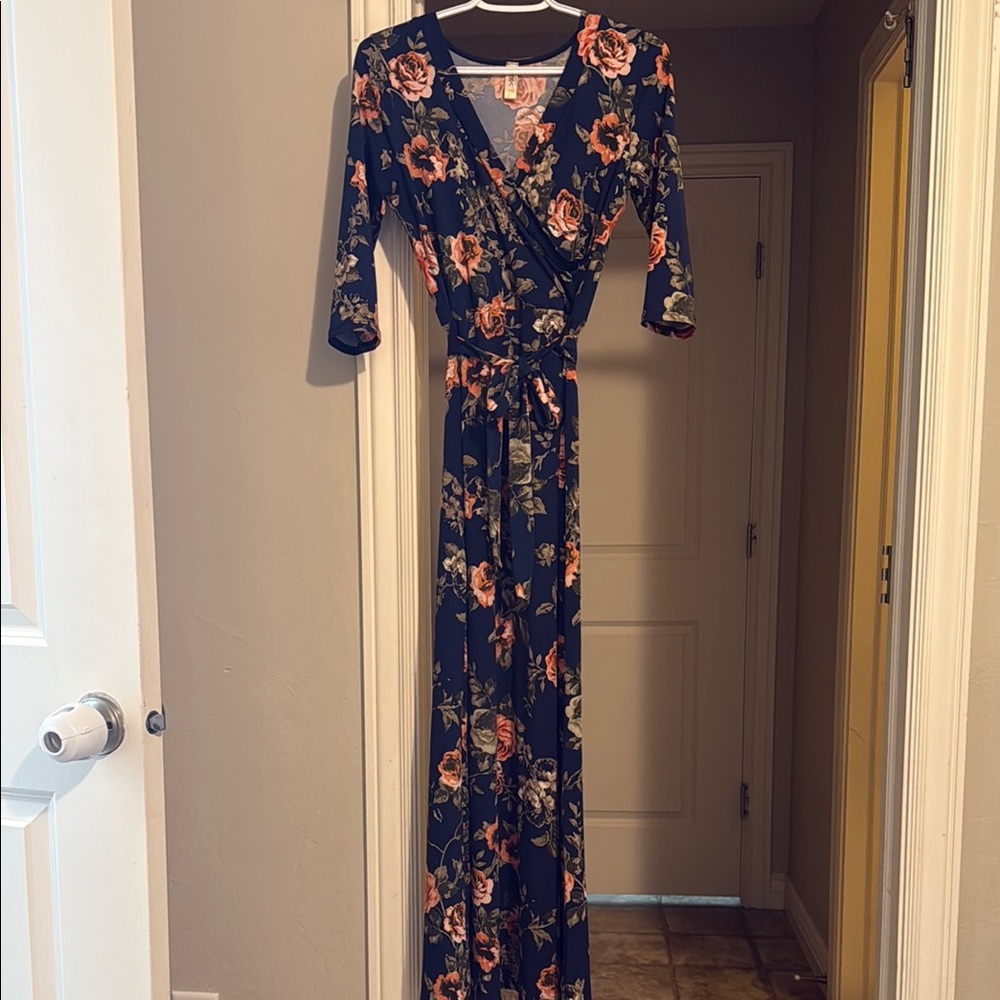 Floral Wrap Dress - Navy and Pink